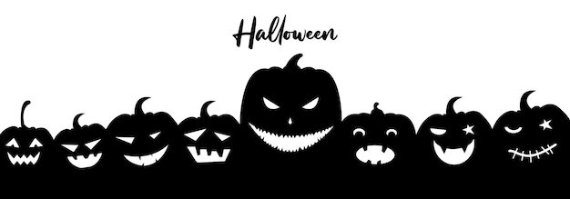 Halloween banner with funny silhouettes of pumpkins. Vector.