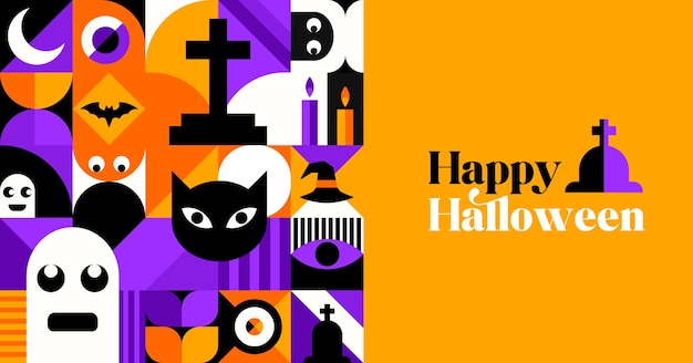 Vector halloween banner with geometric bauhaus pattern