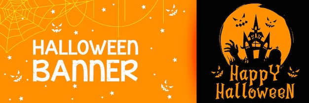 Vector halloween banner with pumpkin spider web and text vector illustration