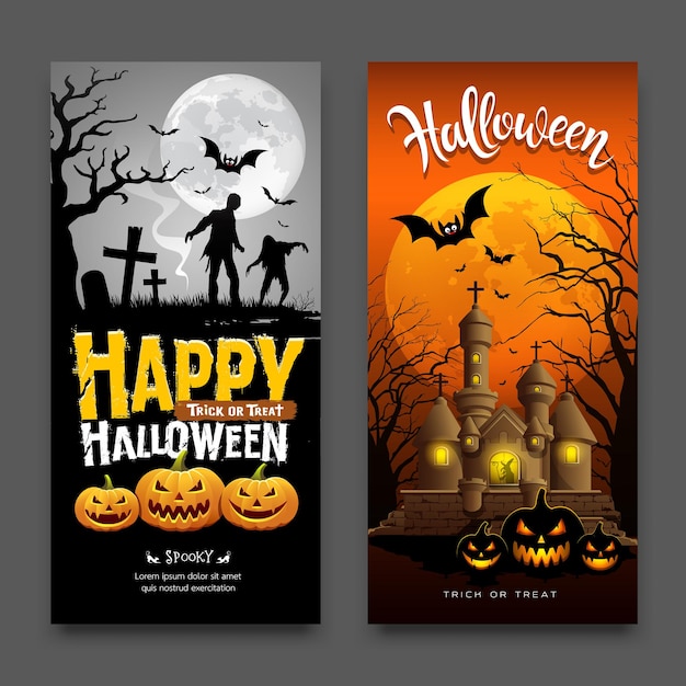 Halloween banners vertical collections design background Vector illustrations