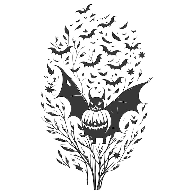 halloween bat animal with floral illustration grey