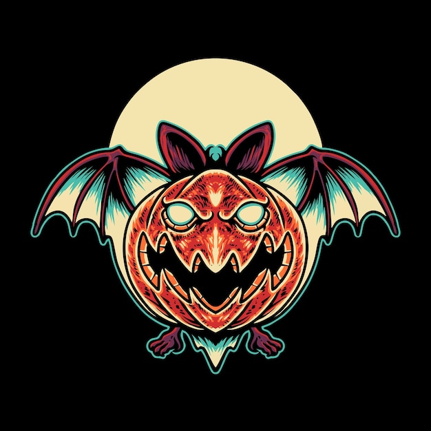 Halloween Bat Pumpkin Vector Illustration