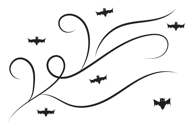 Halloween Bats flourish swirls fancy lines decorative elements filigree curls page decor ornate