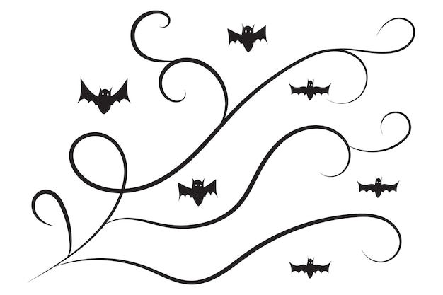 Halloween Bats flourish swirls fancy lines decorative elements filigree curls page decor ornate