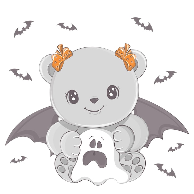 Halloween bear with a ghost. Vector illustration of Halloween animal