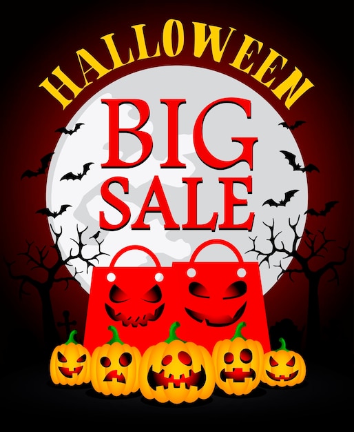 Halloween big sale background with funny pumpkins and packages