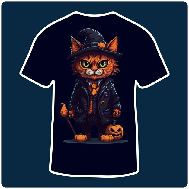 Halloween black cat in pumpkin with full moon illustration T Shirt Design