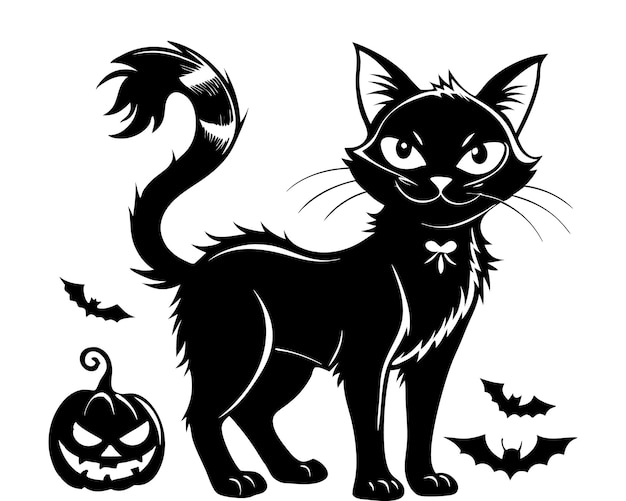 Halloween black cat silhouette design with white background