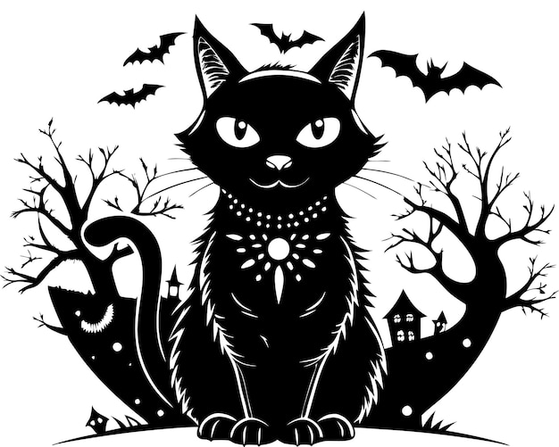 Halloween black cat silhouette design with white background