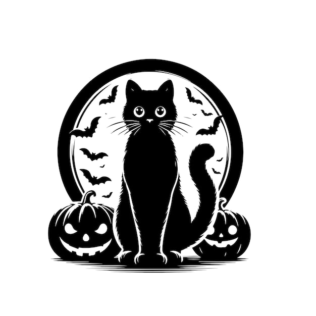 Halloween black cat vector silhouette black cat vector black and white color black cat vector a