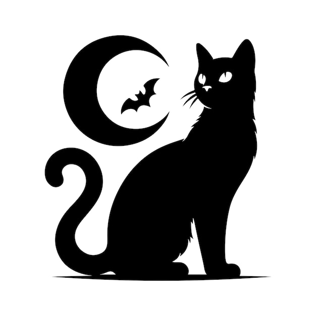 Halloween black cat vector silhouette black cat vector black and white color black cat vector a