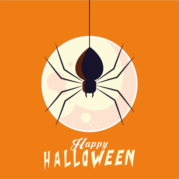 Halloween black spider in front of moon design, Holiday and scary theme illustration