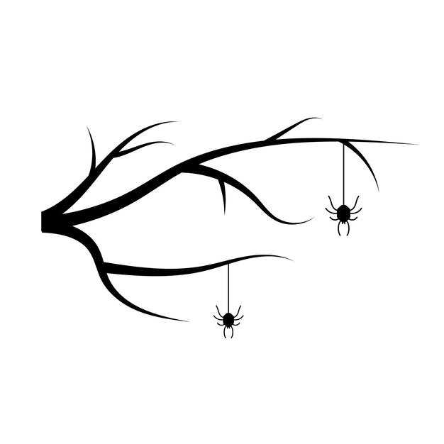 Vector halloween black tree branch with spiders silhouette vector illustration