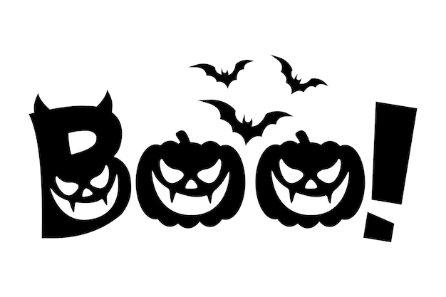 Halloween Boo cartoon words with pumpkin and bats