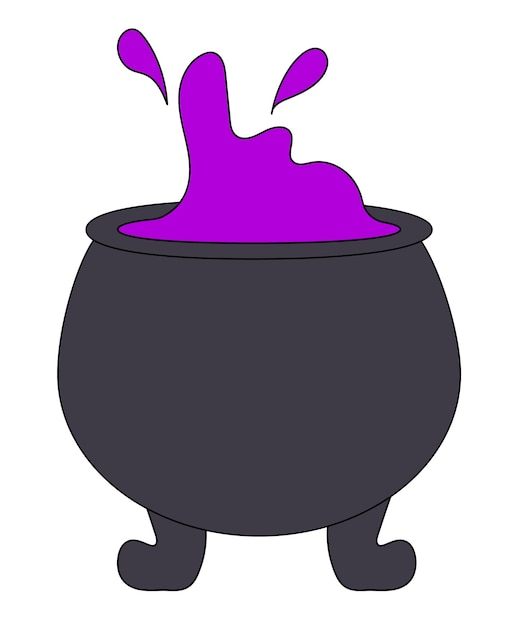 Halloween bubbling magic cauldron with purple brew Vector flat illustration