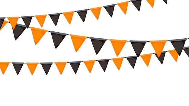 Halloween bunting. Black and orange flag garland. Triangle pennants chain. Party bunting decoration