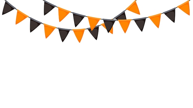 Halloween bunting. Black and orange flag garland. Triangle pennants chain. Party bunting decoration