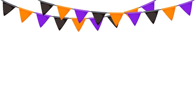 Halloween bunting. Black, orange and purple repeating flag garland. Triangle pennants chain pattern