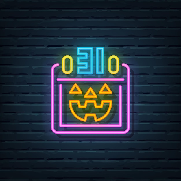 Halloween Calendar Neon Sign Vector Elements