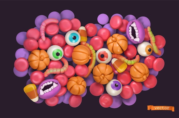 Halloween candy. 3d vector cartoon background