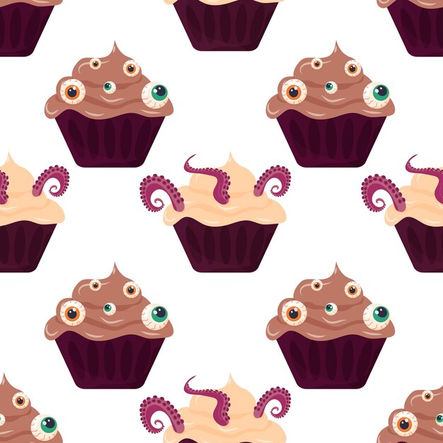 Halloween candy cookies cupcakes pattern seamless Vector illustration