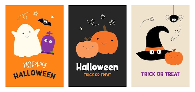 Vector halloween card banner for kids hand drawn style cute background design