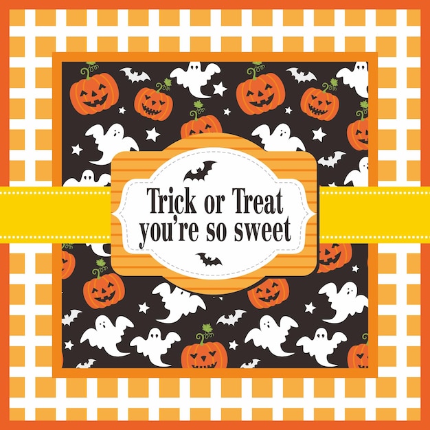 Vector a halloween card with halloween decorations on it and pumpkin and ghost pattern