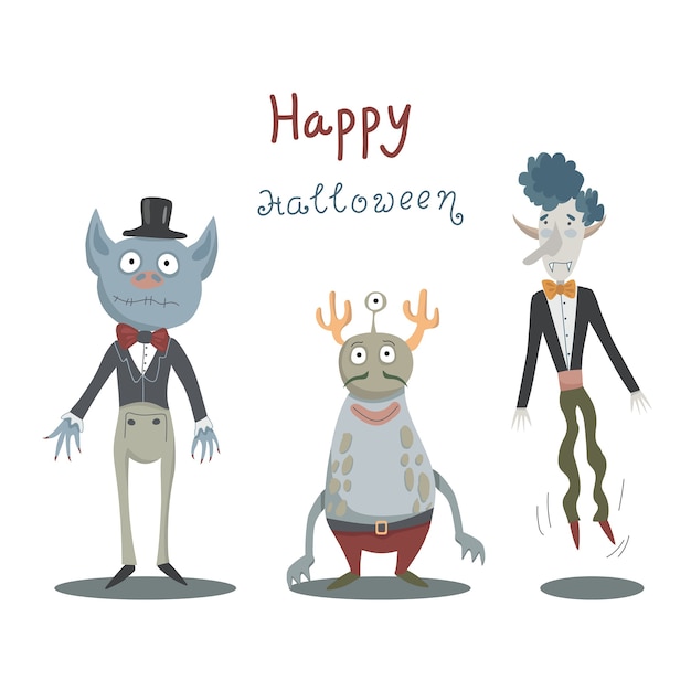 halloween card with monsters and vampires