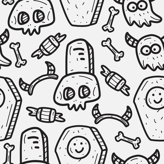 halloween cartoon doodle pattern design hand drawn