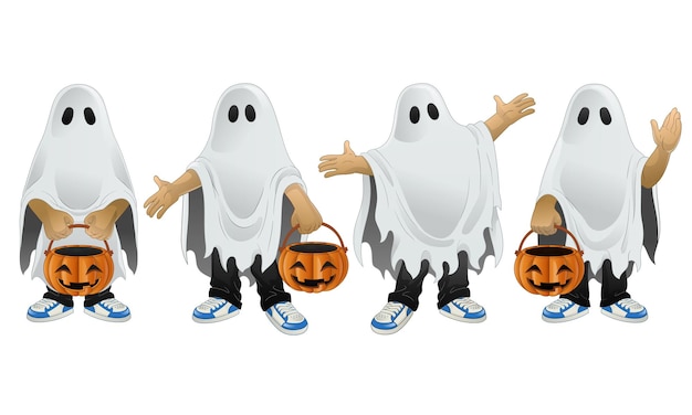 Halloween cartoon kid wearing Ghost Costume