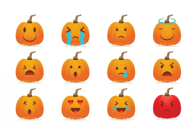 Halloween carved pumpkin collection. Set of funny and sad emoticons faces