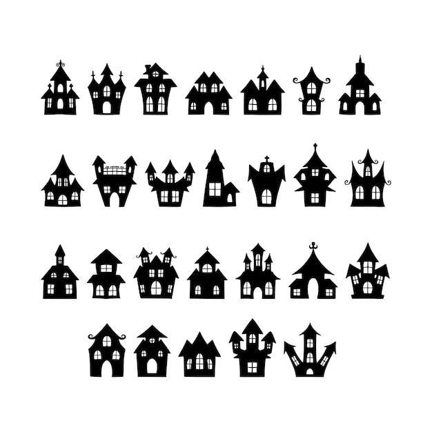 Halloween castle silhouette halloween haunted house church and other buildings vector illustration