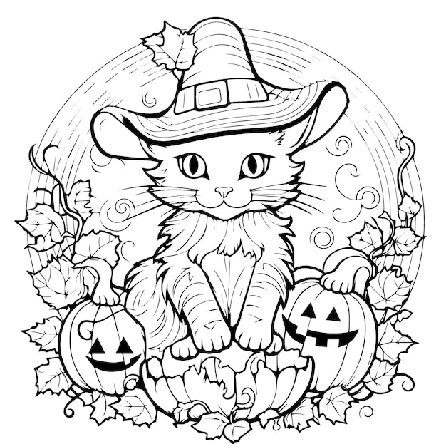 halloween cat coloring page