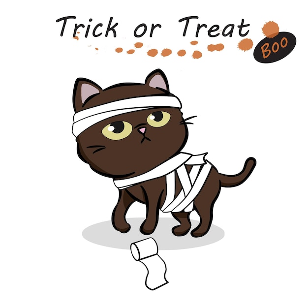 Halloween cat fancy dress costume. Cat dressed as a mummy. Halloween pets. Trick or treat.