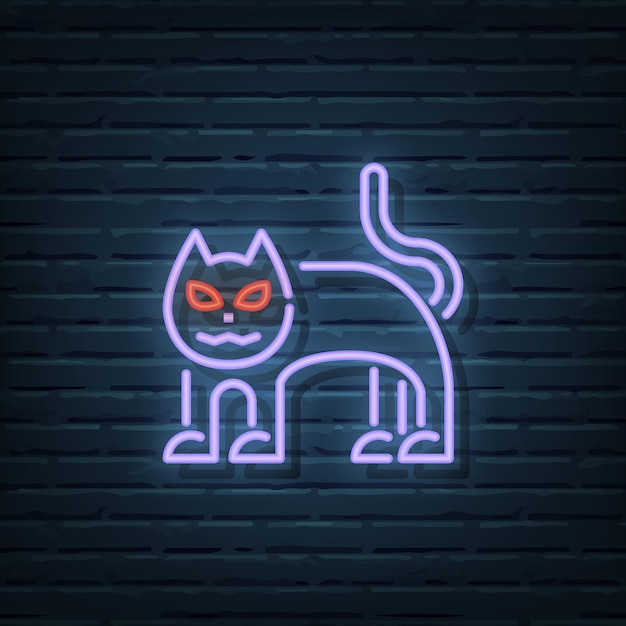 Halloween Cat Neon Sign Vector Elements