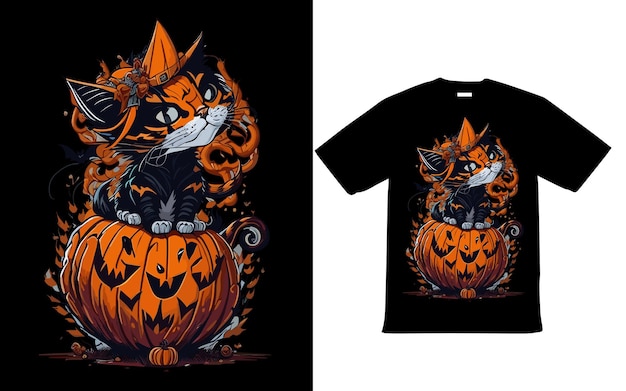 Halloween Cat T Shirt Design Vector for Happy Halloween