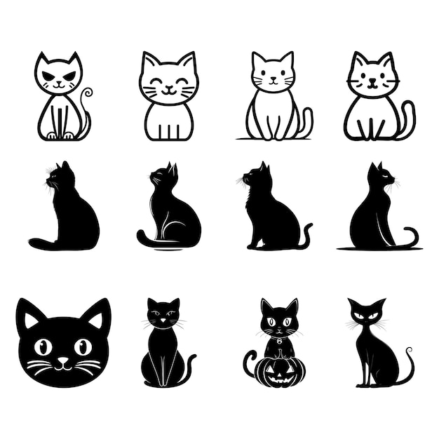 Vector halloween cat vector linear black