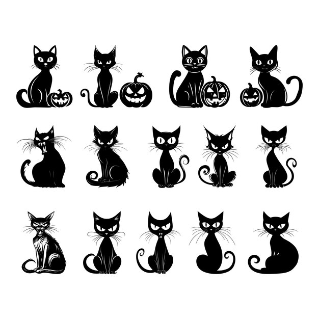 Vector halloween cat with jack o lantern vector silhouette black