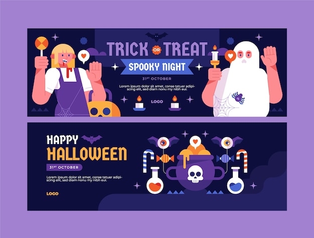 Halloween celebration horizontal banners set