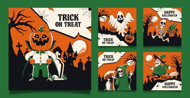 Vector halloween celebration instagram posts collection