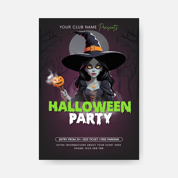 Vector halloween celebration party print flyer or poster halloween scary illustration background template