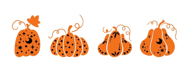 Halloween celestial pumpkin isolated clipart set Fall magic pumpkin Thanksgiving decor