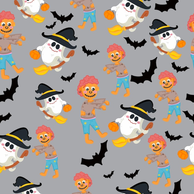 Halloween character trick or treat seamless pattern background