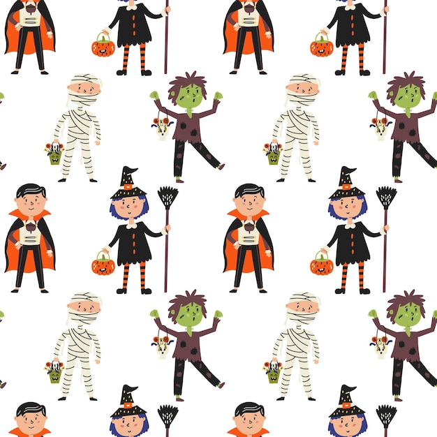 Halloween characters mummy vampire witch zombie pattern