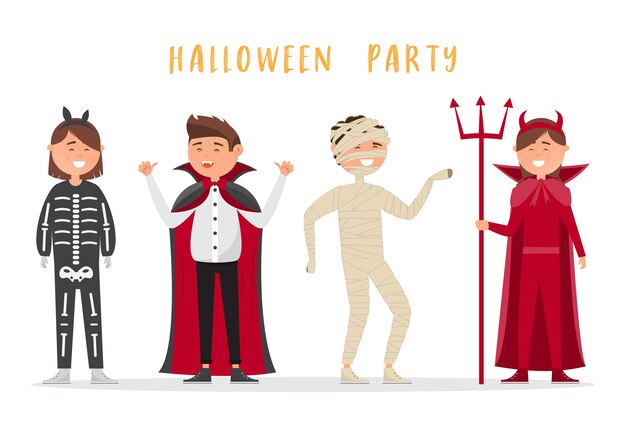 Vector halloween children wear costume for party. 