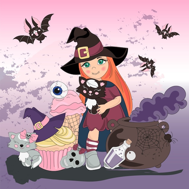 Halloween Color Vector Illustration Set HALLOWEEN SMILE