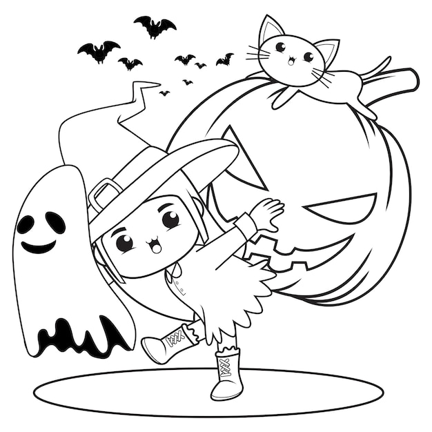 Halloween coloring book cute little girl witch12