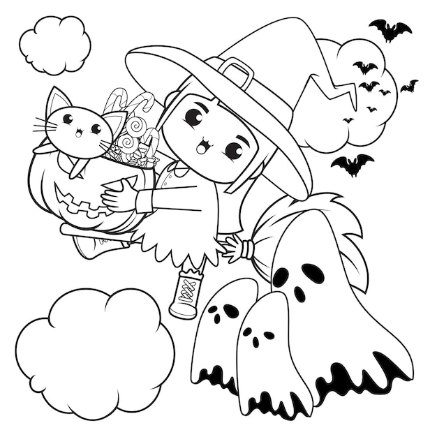 Halloween coloring book cute little girl witch15