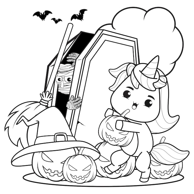 Halloween coloring book cute little girl witch4