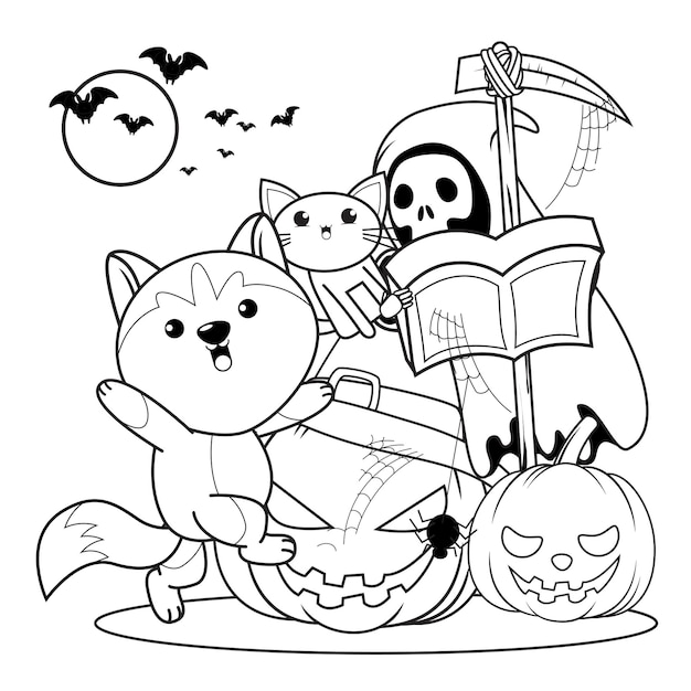 Halloween coloring book with cute husky21